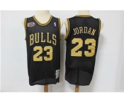 Men's Chicago Bulls #23 Michael Jordan Authentic Black Yellow font Retro Basketball Jersey