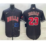 Mens Chicago Bulls #23 Michael Jordan Number Black With Patch Cool Base Stitched Baseball Jersey