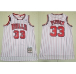 Mens Chicago Bulls #33 Scottie Pippen White Pinstripe Mitchell & Ness 1995-96 Hardwood Classics Reload Swingman Jersey