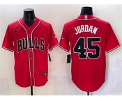 Men's Chicago Bulls #45 Michael Jordan Red Cool Base Stitched Baseball Jersey