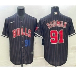 Men's Chicago Bulls #91 Dennis Rodman Number Black With Patch Cool Base Stitched Baseball Jersey