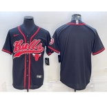 Men's Chicago Bulls Blank Black Pinstripe With Patch Cool Base Stitched Baseball Jerseys
