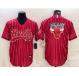 Men's Chicago Bulls Blank Red Pinstripe Team Big Logo With Patch Cool Base Stitched Baseball Jersey