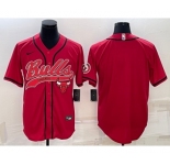 Men's Chicago Bulls Red Team Big Logo With Patch Cool Base Stitched Baseball Jersey