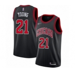 Women's Chicago Bulls #21 Thaddeus Young Swingman Black Finished Basketball Jersey - Statement Edition