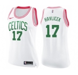 Women's Nike Boston Celtics #17 John Havlicek Swingman White Pink Fashion NBA Jersey