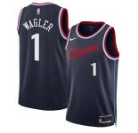 Men's Los Angeles Clippers #1 Keaton Wagler Navy 2026 Draft City Edition Stitched Jersey