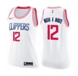 Women's Nike Los Angeles Clippers #12 Luc Mbah a Moute Swingman White Pink Fashion NBA Jersey