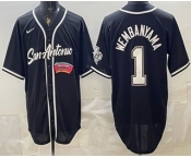 Men's San Antonio Spurs #1 Victor Wembanyama Black Stitched Baseball Jersey2