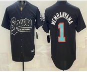 Men's San Antonio Spurs #1 Victor Wembanyama Black Stitched Baseball Jersey