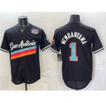 Men's San Antonio Spurs #1 Victor Wembanyama Black USA 250' Patch City Edition Stitched Baseball Jersey