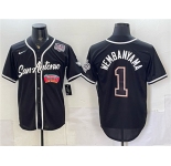 Men's San Antonio Spurs #1 Victor Wembanyama Black USA 250' Patch Stitched Baseball Jersey