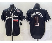 Men's San Antonio Spurs #1 Victor Wembanyama Black USA 250' Patch Stitched Baseball Jersey