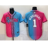 Men's San Antonio Spurs #1 Victor Wembanyama Pink Blue Limited Stitched Baseball Jersey