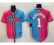 Men's San Antonio Spurs #1 Victor Wembanyama Pink Blue Limited Stitched Baseball Jersey