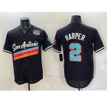 Men's San Antonio Spurs #2 Dylan Harper Black USA 250' Patch City Edition Stitched Baseball Jersey