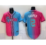 Men's San Antonio Spurs #2 Dylan Harper Pink Blue Limited Stitched Baseball Jersey