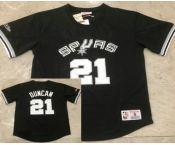 Men's San Antonio Spurs #21 Tim Duncan Black Short-Sleeved Swingman Stitched Throwback Jersey
