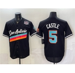 Men's San Antonio Spurs #5 Stephon Castle Black USA 250' Patch City Edition Stitched Baseball Jersey