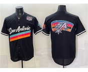 Men's San Antonio Spurs Team Big Logo Black USA 250' Patch City Edition Stitched Baseball Jersey