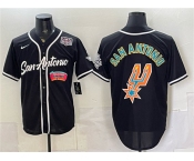Men's San Antonio Spurs Team Big Logo Black USA 250' Patch Stitched Baseball Jersey