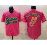 Men's San Antonio Spurs Team Big Logo Pink Stitched Baseball Jersey