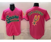 Men's San Antonio Spurs Team Big Logo Pink Stitched Baseball Jersey