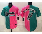 Men's San Antonio Spurs Team Big Logo Teal Pink Split Stitched Jersey
