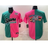 Men's San Antonio Spurs Team Big Logo Teal Pink Split USA 250' Patch Stitched Baseball Jersey