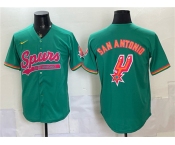 Men's San Antonio Spurs Team Big Logo Teal Stitched Baseball Jersey