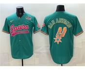 Men's San Antonio Spurs Team Big Logo Teal USA 250' Patch Stitched Baseball Jersey