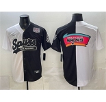 Men's San Antonio Spurs Team Big Logo White Black Split USA 250' Patch Stitched Baseball Jersey