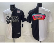 Men's San Antonio Spurs Team Big Logo White Black Split USA 250' Patch Stitched Baseball Jersey