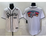 Men's San Antonio Spurs Team Big Logo White USA 250' Patch Stitched Baseball Jersey