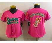 Women's San Antonio Spurs Team Big Logo Pink Stitched Baseball Jersey