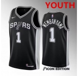 Youth San antonio spurs #1 victor wembanyama black icon edition stitched basketball jersey