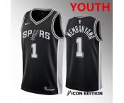 Youth San antonio spurs #1 victor wembanyama black icon edition stitched basketball jersey