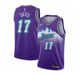 Men's Utah Jazz #17 Ed Davis Authentic Purple Hardwood Classics Basketball Jersey