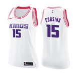 Women's Nike Sacramento Kings #15 DeMarcus Cousins Swingman White Pink Fashion NBA Jersey