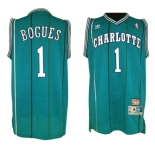 Men's Charlotte Hornets #1 Muggsy Bogues Swingman Teal Stripe Retro Basketball Jersey