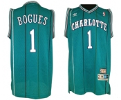 Men's Charlotte Hornets #1 Muggsy Bogues Swingman Teal Stripe Retro Basketball Jersey