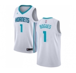 Men's Nike Jordan Charlotte Hornets #1 Muggsy Bogues Swingman White NBA Jersey - Association Edition