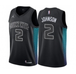 Men's Nike Jordan Charlotte Hornets #2 Larry Johnson Authentic Black NBA Jersey - City Edition