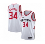 Men's Houston Rockets #34 Hakeem Olajuwon Authentic White Basketball Jersey - 2019-20 City Edition