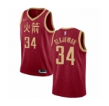 Men's Nike Houston Rockets #34 Hakeem Olajuwon Swingman Red NBA Jersey - 2018-19 City Edition