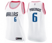 Women's Dallas Mavericks #6 Kristaps Porzingis Swingman White Pink Fashion Basketball Jersey