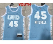 Youth cleveland cavaliers #45 donovan mitchell light blue 2024 city edition stitched jersey