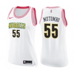 Women's Nike Denver Nuggets #55 Dikembe Mutombo Swingman White Pink Fashion NBA Jersey