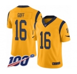 Men's Los Angeles Rams #16 Jared Goff Limited Gold Rush Vapor Untouchable 100th Season Football Jersey