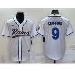Men's Los Angeles Rams #9 Matthew Stafford White Stitched Cool Base Nike Baseball Jersey